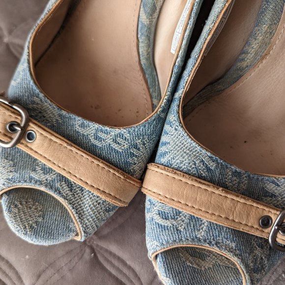 UGG blue high heeled peekaboo toe wedge sandals with rope trim size 8 - Picture 7 of 10